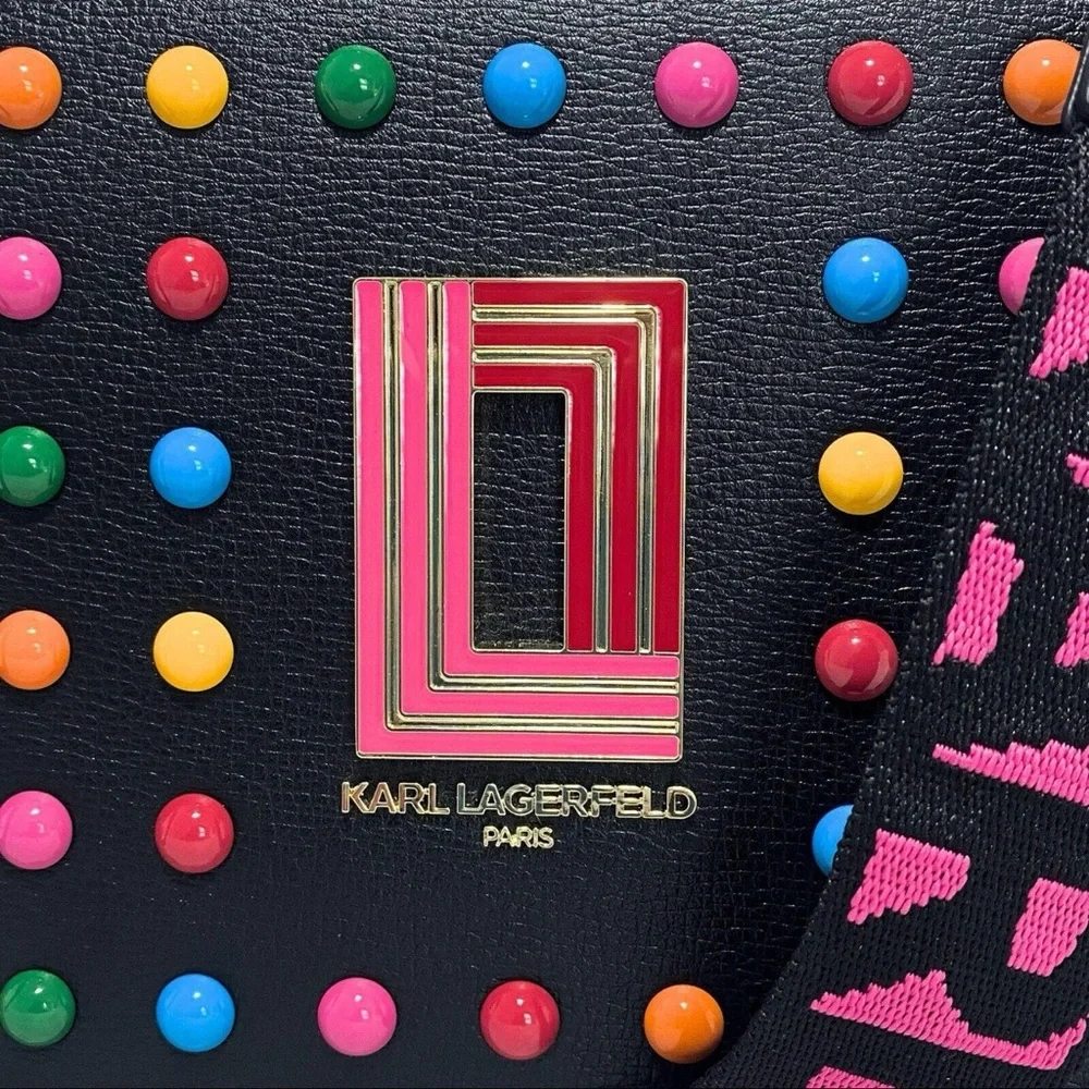 Karl Lagerfeld Black Shoulder Bag with Multicolor Accents - Picture 2 of 6